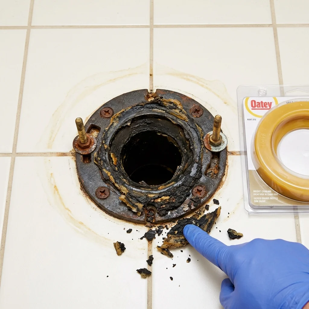 Failed wax ring showing water seepage at the base of a toilet in a Hartington, NE home